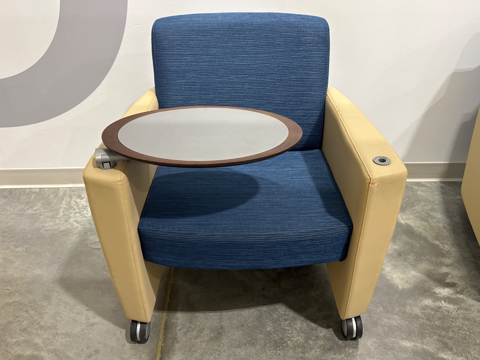 HAWORTH Blue & Tan Lounge Chair with Tablet Arm