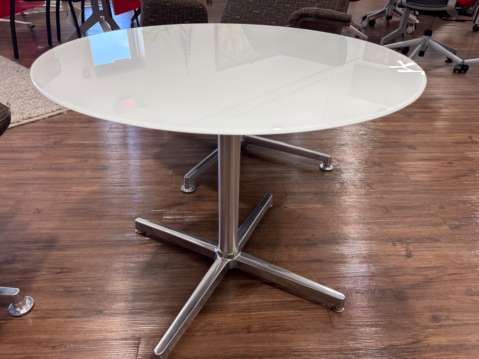 OFS White Round Glass Top Table