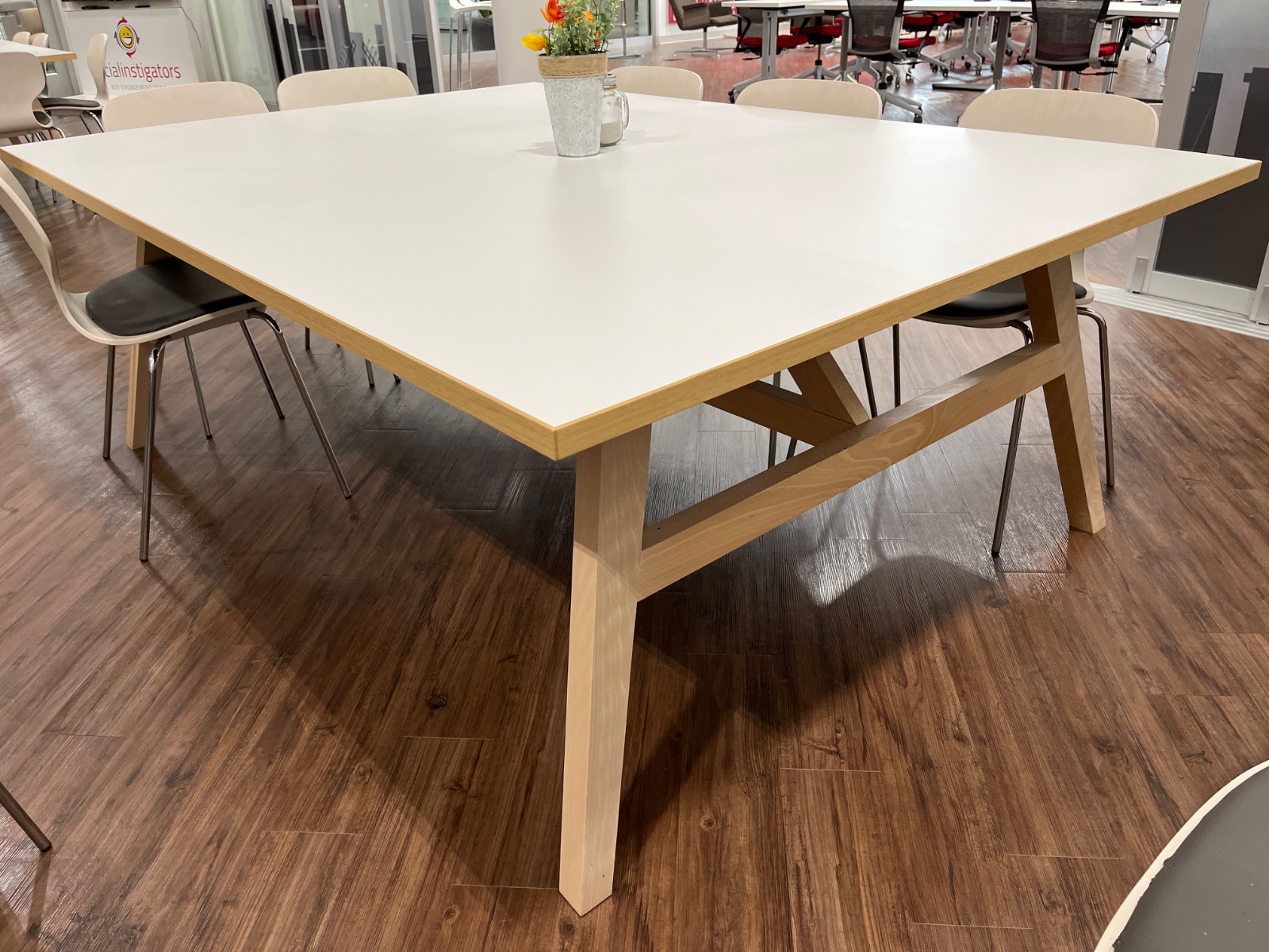 HAWORTH White/Natural Oak Large Square Conference Table
