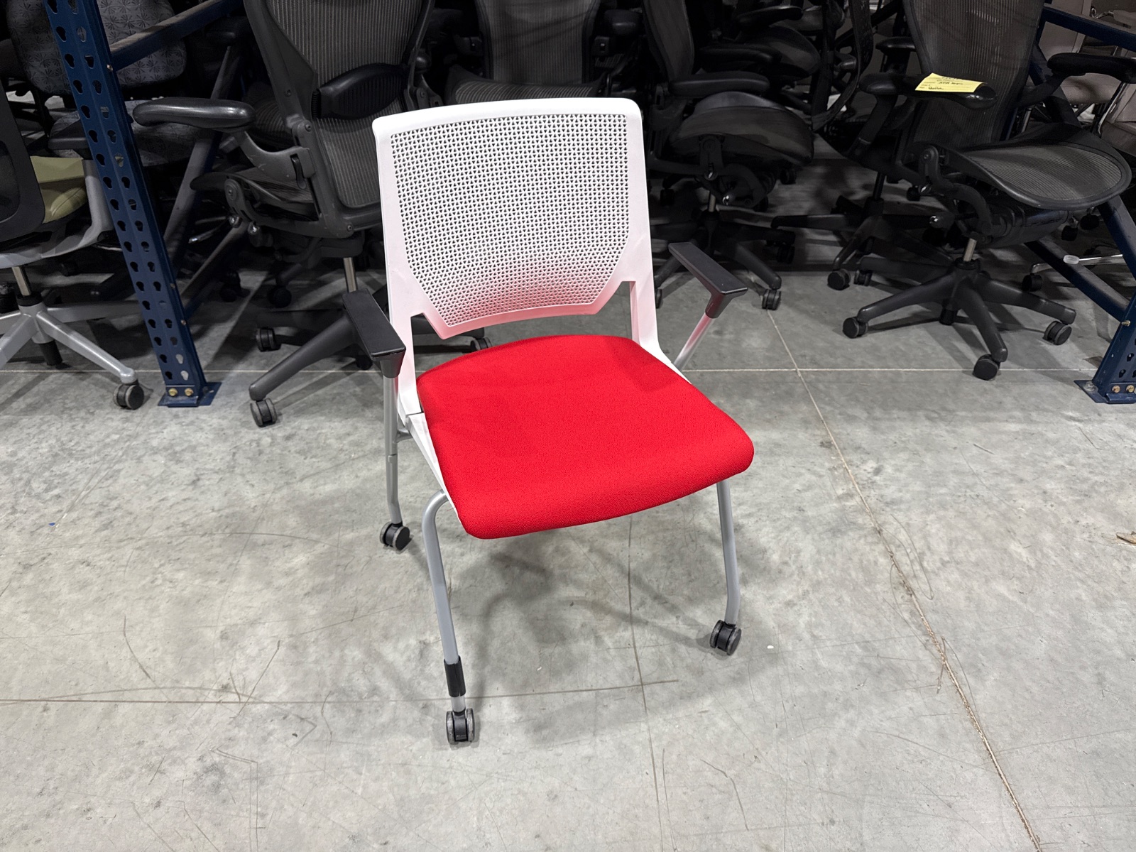 HAWORTH Red & White Very Side Chair on Casters