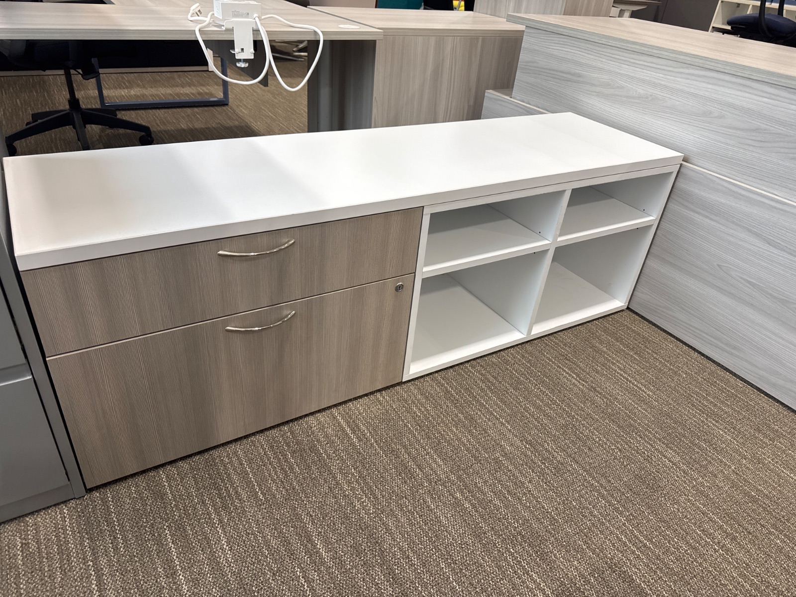 AIS Grey & White Lateral File Credenza with Open Shelving